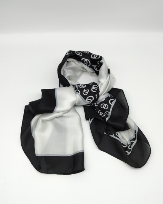 Black and white imitation silk printed plaid square scarf